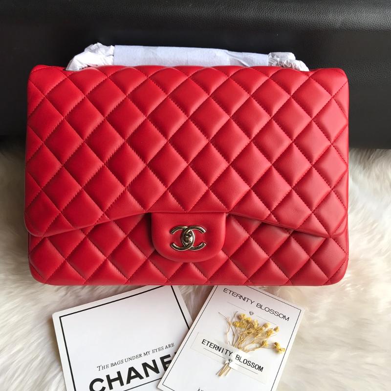Chanel 2.55 Classic A58601 sheepskin silver buckle red